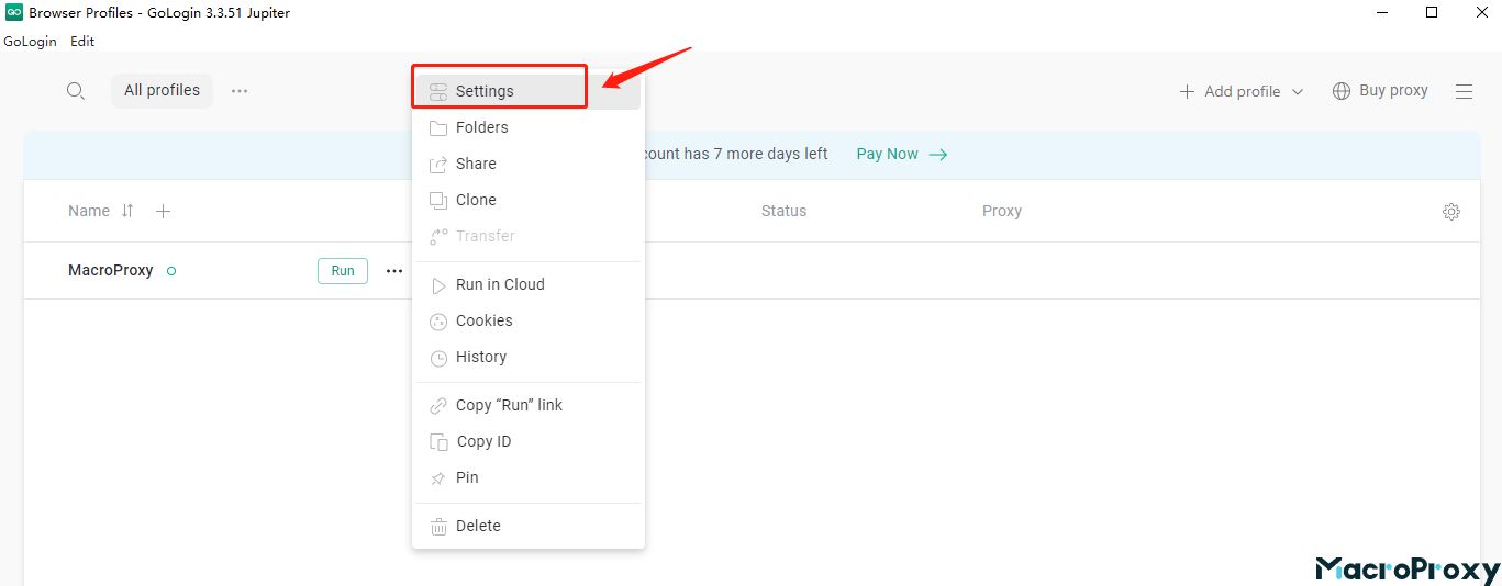 proxy setting up