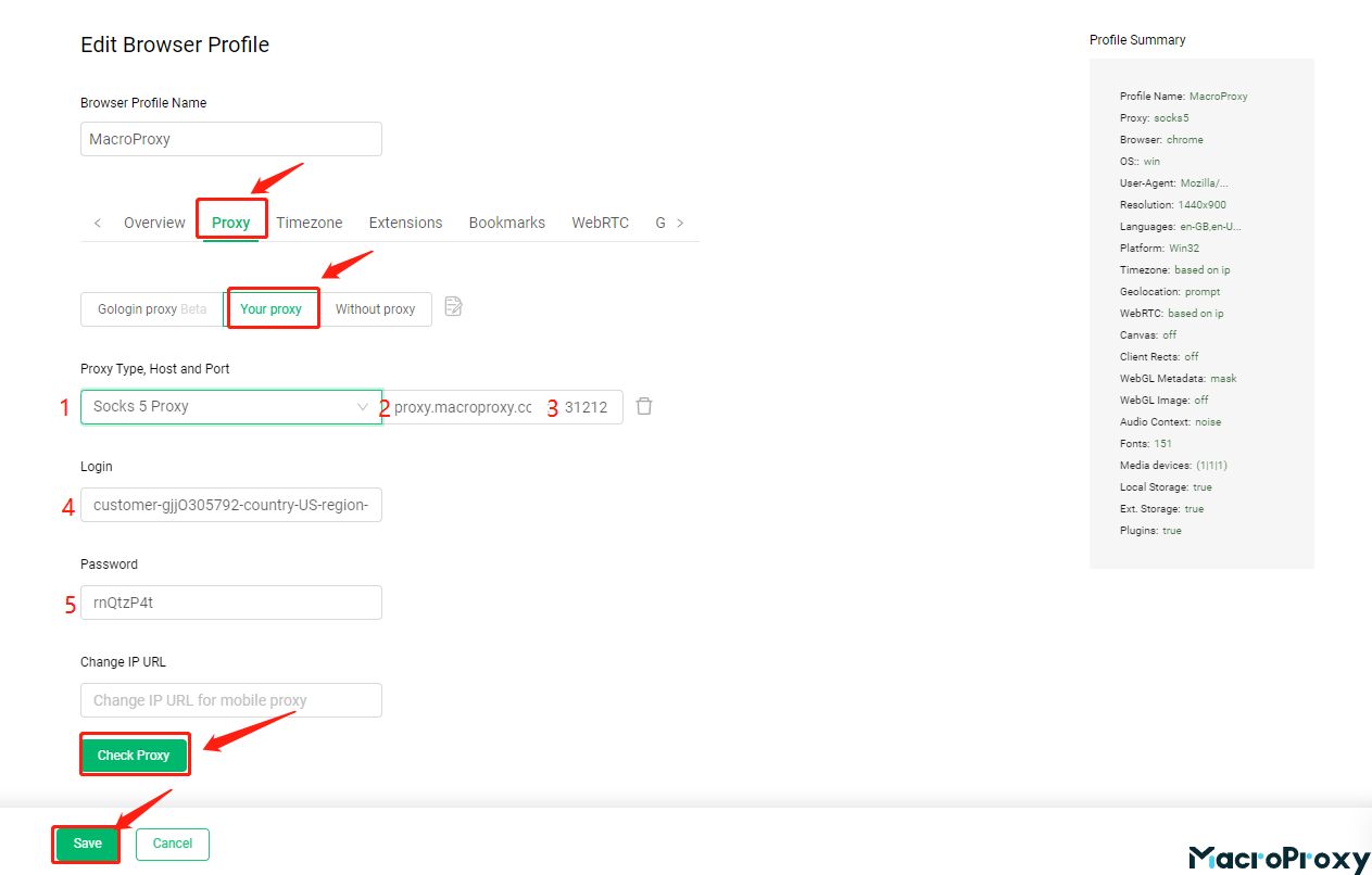 input the proxy info