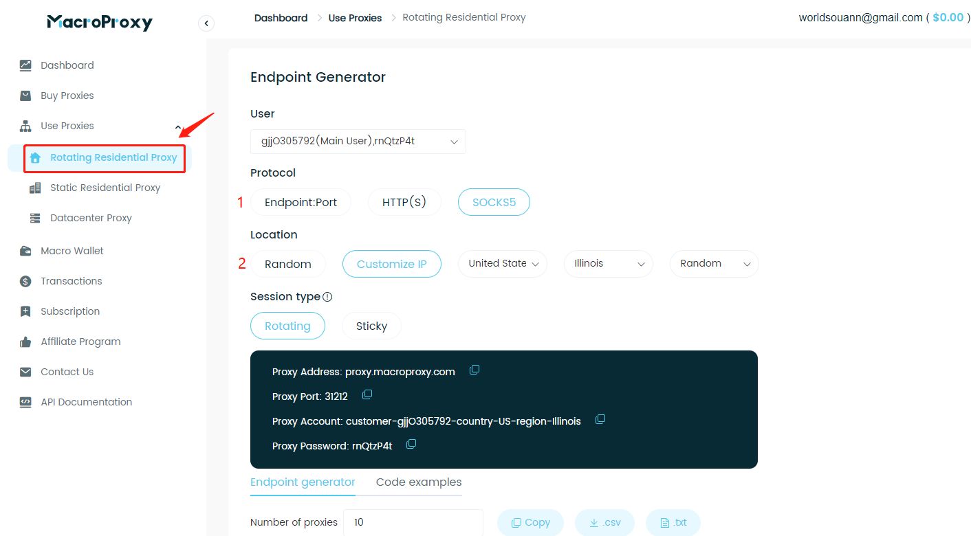 log in MacroProxy dashboard