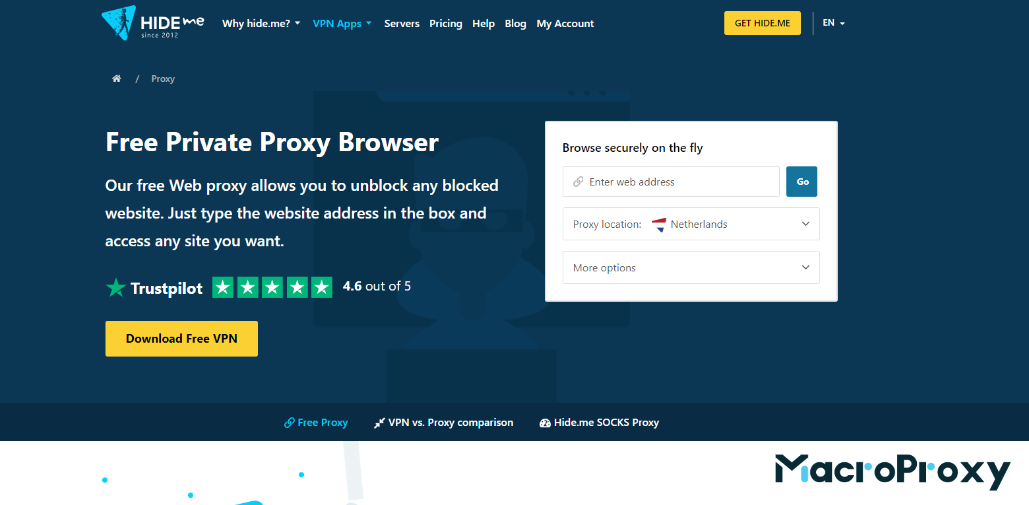 Hideme free web proxy