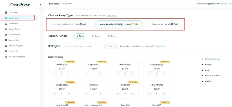 MacroProxy dashboard