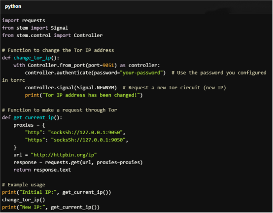 Code Example Rotating Tor IP