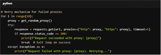 Implement error handling to retry with a different proxy